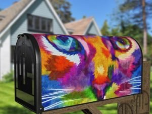 Cute Rainbow Cat Face Decorative Curbside Farm Mailbox Cover