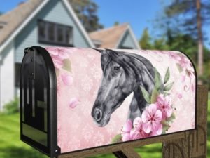 Pretty Grey Horse and Flowers Decorative Curbside Farm Mailbox Cover