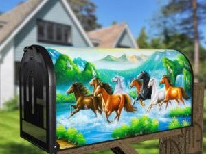 Running Summer Horses Decorative Curbside Farm Mailbox Cover