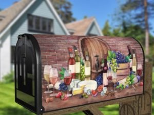Rustic Winery with Wine Bottles, Fruit and Cheese Decorative Curbside Farm Mailbox Cover