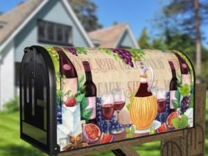 Rustic Winery with Wine Bottles, Fruit and Cheese #2 Decorative Curbside Farm Mailbox Cover