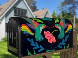 Bohemian Folk Art Ethnic Hummingbird and Flowers Decorative Curbside Farm Mailbox Cover