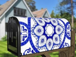 Bohemian Folk Art Ethnic Blue Mandala Design #2 Decorative Curbside Farm Mailbox Cover