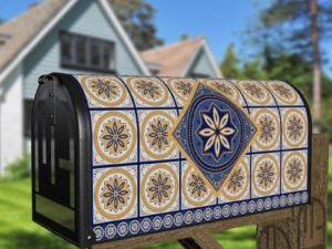 Bohemian Folk Tile Pattern #1 Decorative Curbside Farm Mailbox Cover