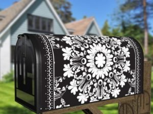 Beautiful Ethnic Folk Black and White Design #2 Decorative Curbside Farm Mailbox Cover