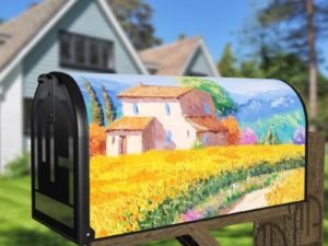 Country House in a Sunflower Land Decorative Curbside Farm Mailbox Cover