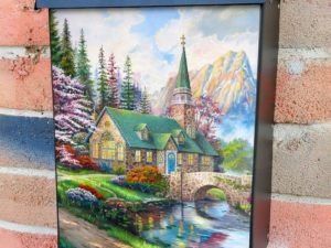 Church Beside the River Colonial Mailbox Cover