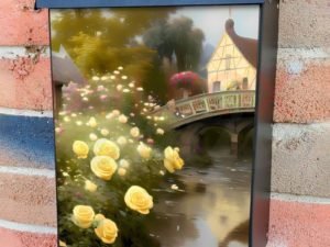 Beautiful Yellow Roses in the Village Colonial Mailbox Cover