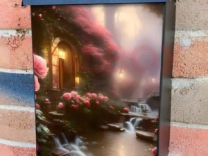 Rose Cottage with Waterfall Colonial Mailbox Cover