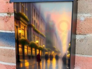 Old Victorian Town in a Rainy Day Colonial Mailbox Cover