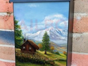 Little Log Cabin in the Mountains Colonial Mailbox Cover