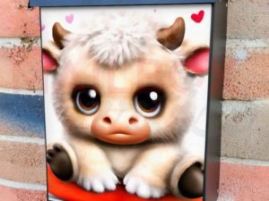 Cute Baby Calf and Hearts Colonial Mailbox Cover