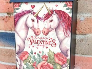 Valentine's Unicorn Couple #1 Colonial Mailbox Cover