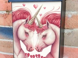 Valentine's Unicorn Couple #3 Colonial Mailbox Cover