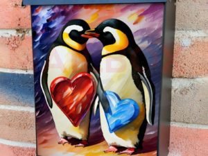 Penguins in Love Colonial Mailbox Cover