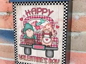 Valentine's Day Gnomes on a Truck Colonial Mailbox Cover