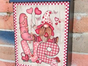 Valentine's Gnome with Heart Balloons Colonial Mailbox Cover