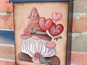 Valentine's Gnome and Bird Colonial Mailbox Cover