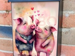 Cute Pig Couple in Love Colonial Mailbox Cover