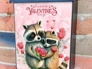 Valentine's Day Raccoon Couple Colonial Mailbox Cover