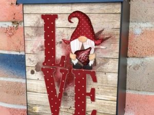 Valentine's Gnome on a Love Sign Colonial Mailbox Cover