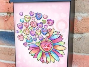 Colorful Valentine's Candies and Flower Colonial Mailbox Cover