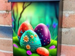 Colorful Easter Eggs and Flowers Colonial Mailbox Cover