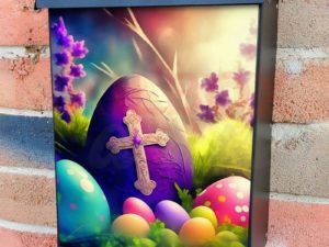 Colorful Easter Eggs and a Cross Colonial Mailbox Cover