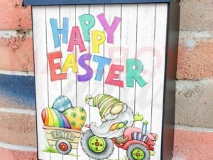 Easter Gnome on a Tractor Colonial Mailbox Cover