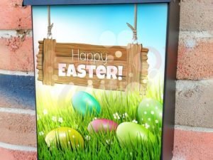 Easter Eggs in the Grass and a Sign Colonial Mailbox Cover