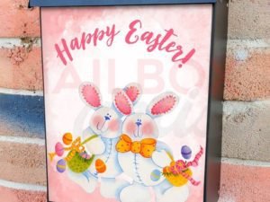 Two White Easter Bunnies Colonial Mailbox Cover