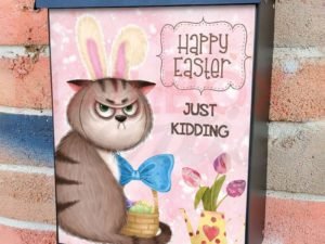 Grumpy Easter Cat Colonial Mailbox Cover
