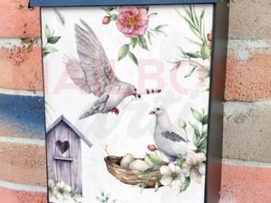 Birdhouse with Eggs and Flowers Colonial Mailbox Cover
