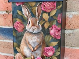 Bunny with Roses Colonial Mailbox Cover