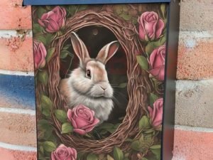 Bunny with Roses #2 Colonial Mailbox Cover
