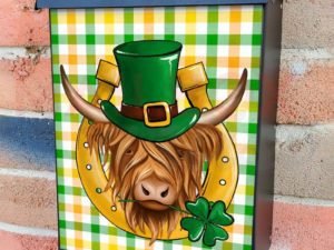 St. Patrick Day Cow in Hat Colonial Mailbox Cover