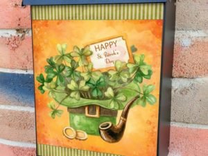 St. Patrick Day Hat and Shamrocks Colonial Mailbox Cover