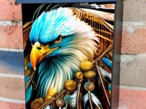 Native Eagle with Feathers Colonial Mailbox Cover