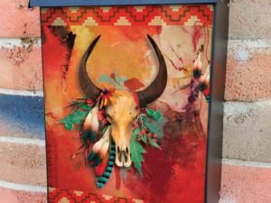 Native Cow Skull and Feathers Colonial Mailbox Cover