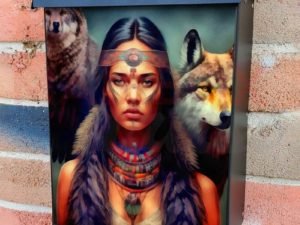 Native Girls with Wolves Colonial Mailbox Cover