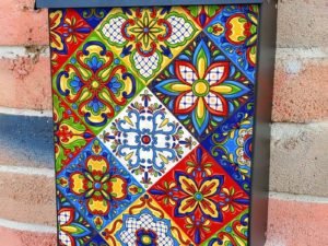 Colorful Bohemian Talavera Tiles Colonial Mailbox Cover