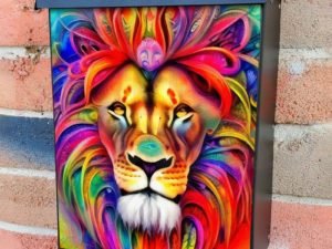 Native Colorful Lion Colonial Mailbox Cover