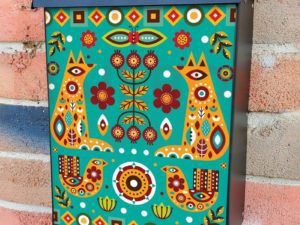 Folk Pattern with Foxes and Birds Colonial Mailbox Cover