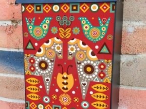 Folk Pattern with Horses and Birds Colonial Mailbox Cover