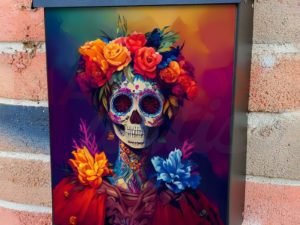 Sugar Skull and Flowers #1 Colonial Mailbox Cover