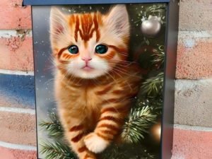Kitten on the Christmas Tree Colonial Mailbox Cover