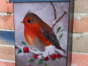 Robin on the Hawthorn Bush Colonial Mailbox Cover