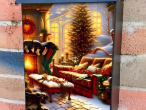 Christmas Living Room Colonial Mailbox Cover