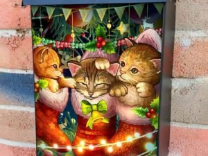 Christmas Kitten Stockings Colonial Mailbox Cover