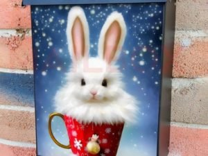Bunny in a Christmas Cup Colonial Mailbox Cover